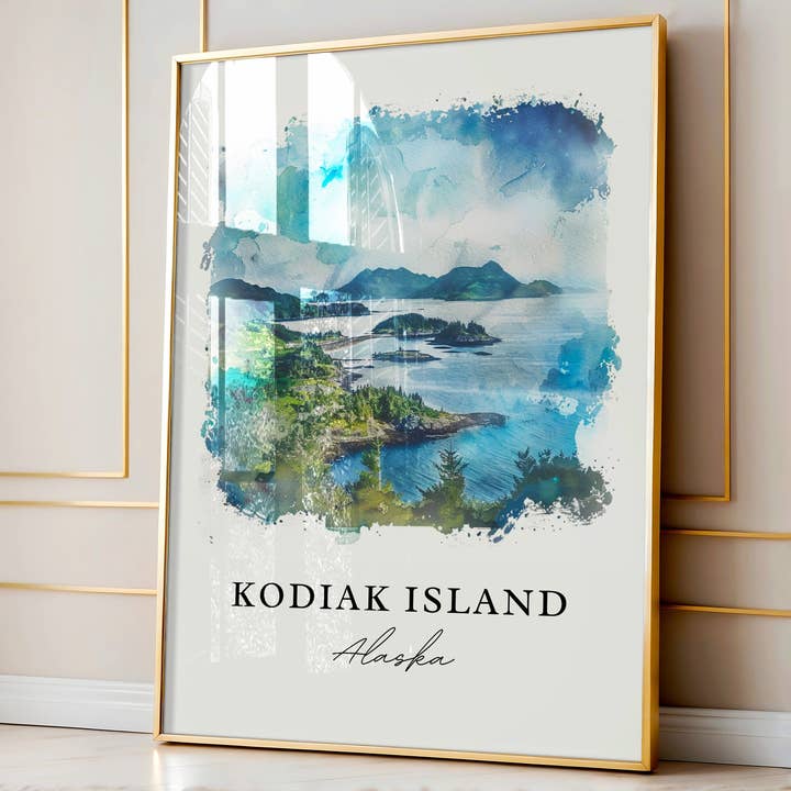 Premium Travel Art - Wholesale Art Print - Kodiak Island Wall Art, Kodiak Alaska Print, Kodiak Island Watercolor, Kodiak Alaska Gift,3