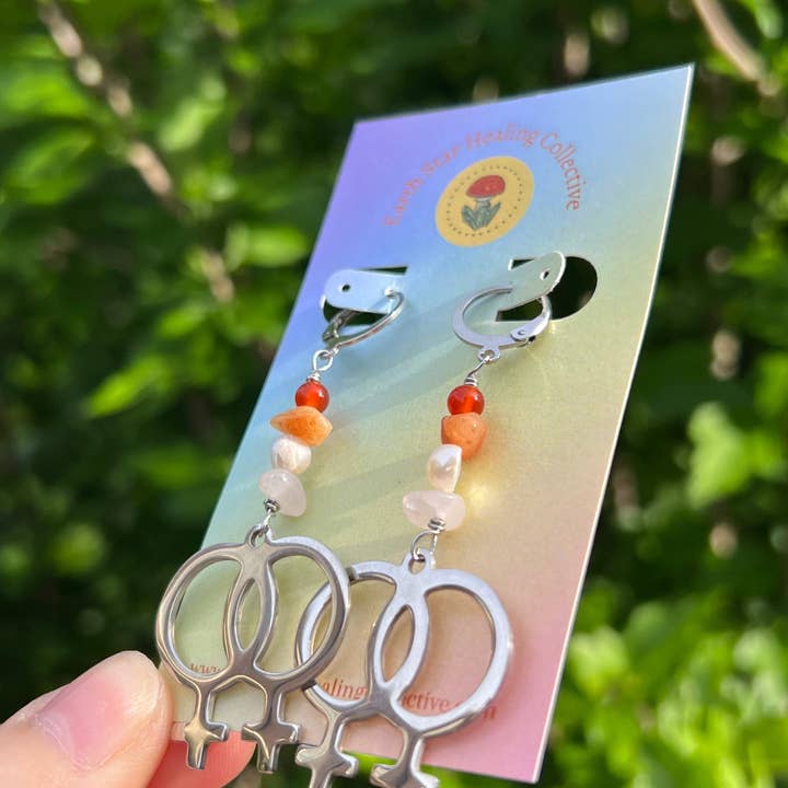 Earth Star Healing Collective – Brincos de argola por atacado – Brincos com Símbolo Lésbico - Sáfico - LGBTQ - Aço1