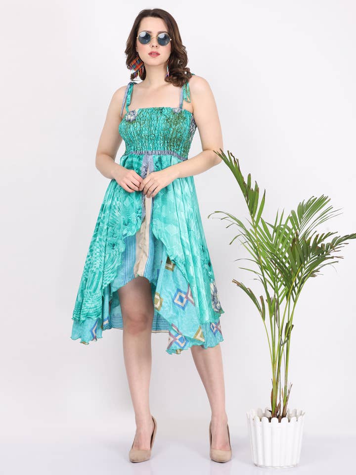 Wevez - Wholesale Dress - Women's - Women Spaghetti Strap Smocked Ruffle Hem Boho Dress Mix Lot1