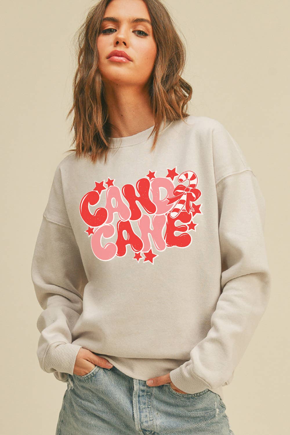 Honestee – wholesale Sweatshirt – Women's – Candy Cane Long Sleeve Sweatshirt2