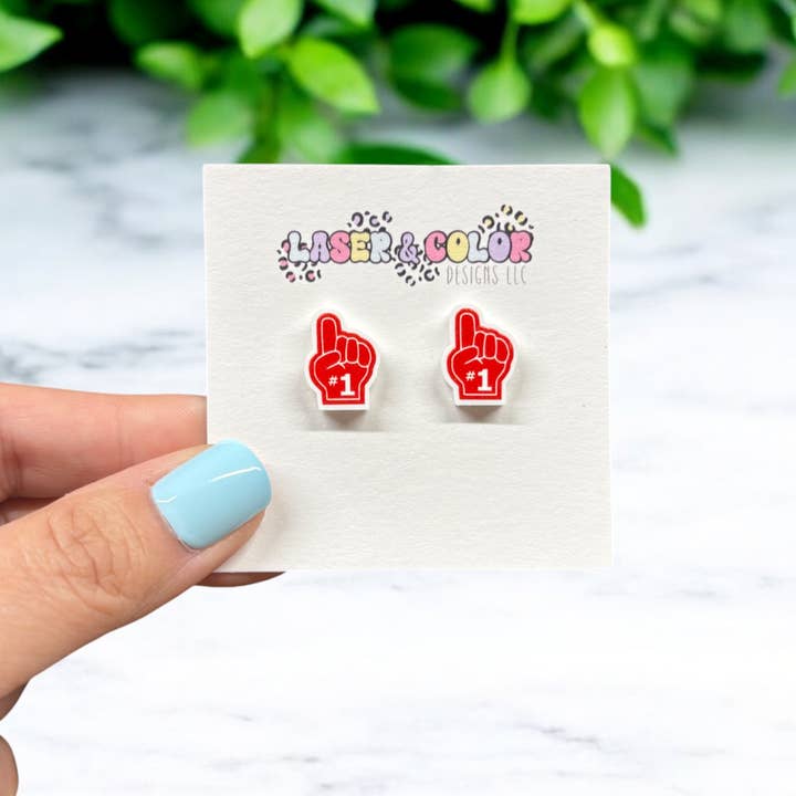 Laser & Color Designs LLC - Wholesale Stud/Post Earrings - Foam Finger Earrings, Sports Earrings, Game Day Earrings0