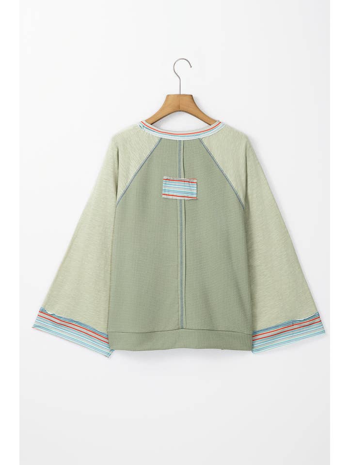 Meadow Mist Green Waffle Wide 3/4 Sleeve Top for wholesale on Faire