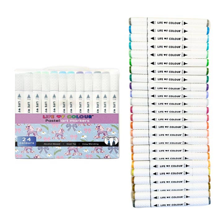 Art Markers - 24 Alcohol Based, Dual Tip Markers - Pastel Colours for wholesale by Life of Colour