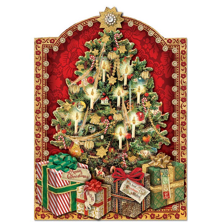 5X7 12 Ct Holiday Card Tree With Presents for wholesale by Punch Studio