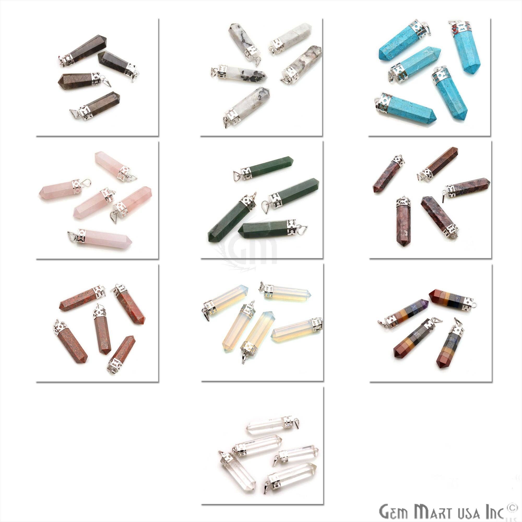 GemMartUSA – wholesale Pendant/charm necklace – DIY Healing Gemstone Silver Pencil Point Ornate Pendant 1pc27