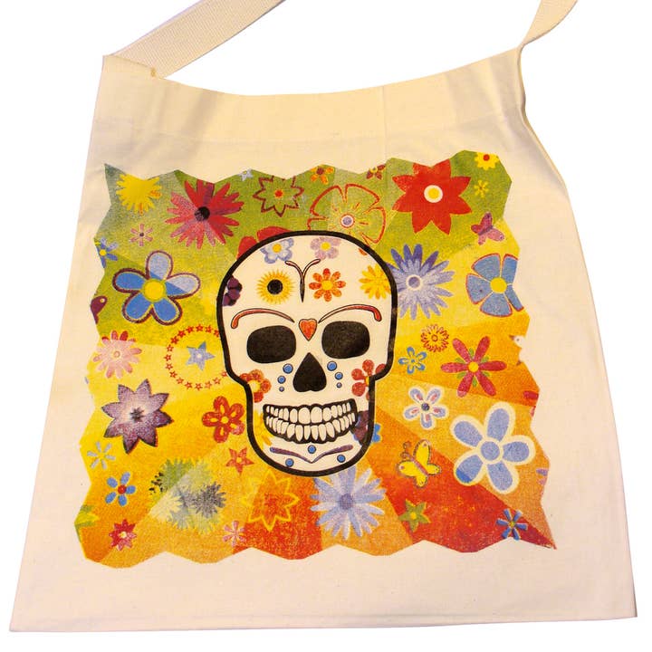 Borsa Sugar Skulls in tela serigrafata stile 9 per la vendita all'ingrosso da parte di Sanyork Fair Trade