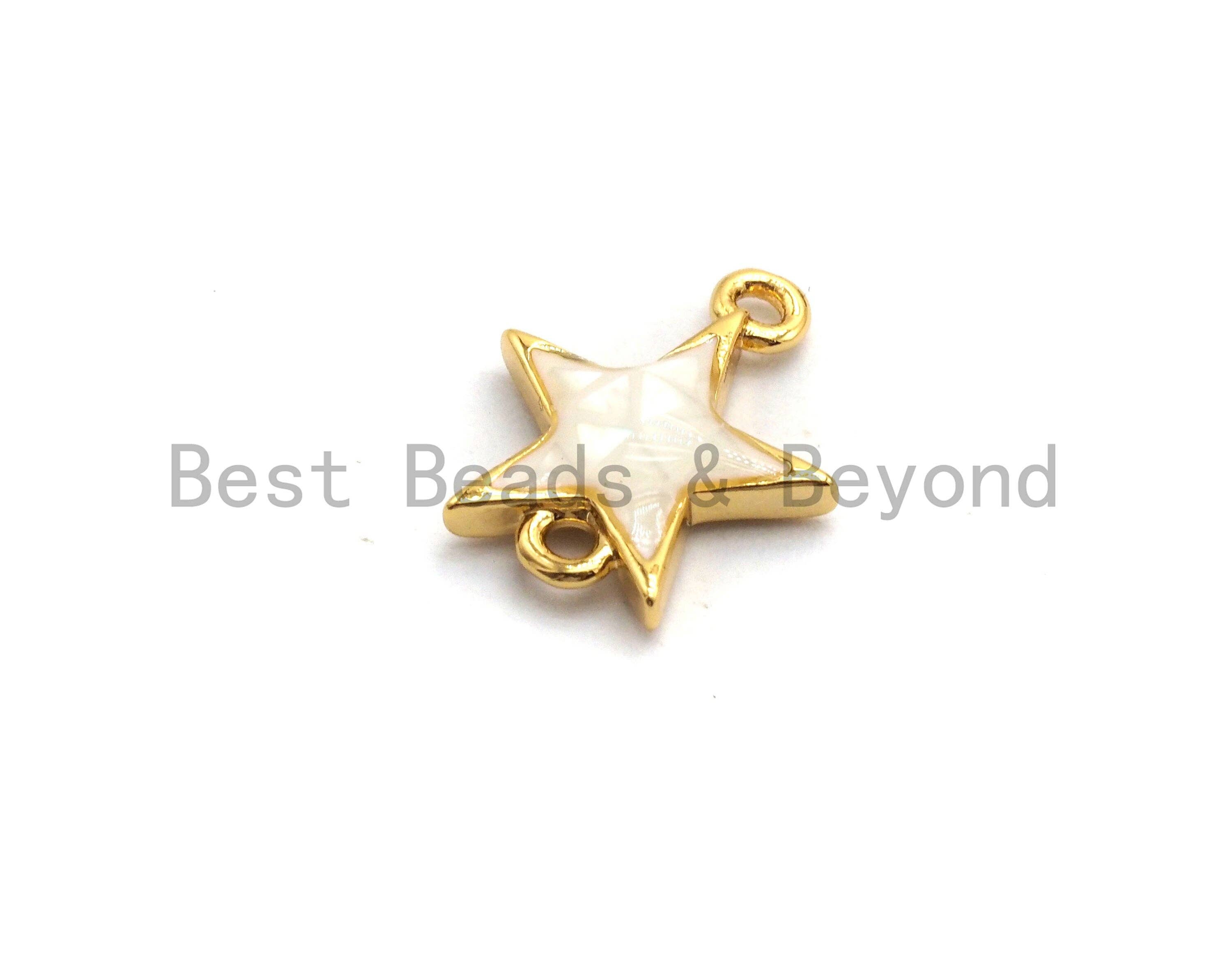 BestBeads&Beyond - Wholesale Individual Charm/Pendant - 100% Natural White Pearl Shell Star Connector, Gold/Silver Plated Shell Beads, Natural Shell Charm 11x13mm,SKU#Z2963