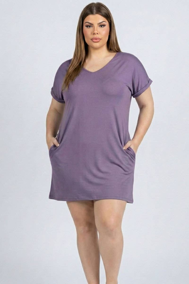 CAPELLA APPAREL - Venta al por mayor Vestido - Mujer - Minivestido con bolsillo y manga casquillo de talla grande3