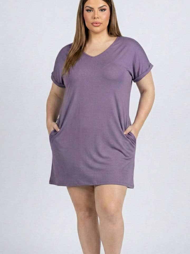 CAPELLA APPAREL - Venta al por mayor Vestido - Mujer - Minivestido con bolsillo y manga casquillo de talla grande3