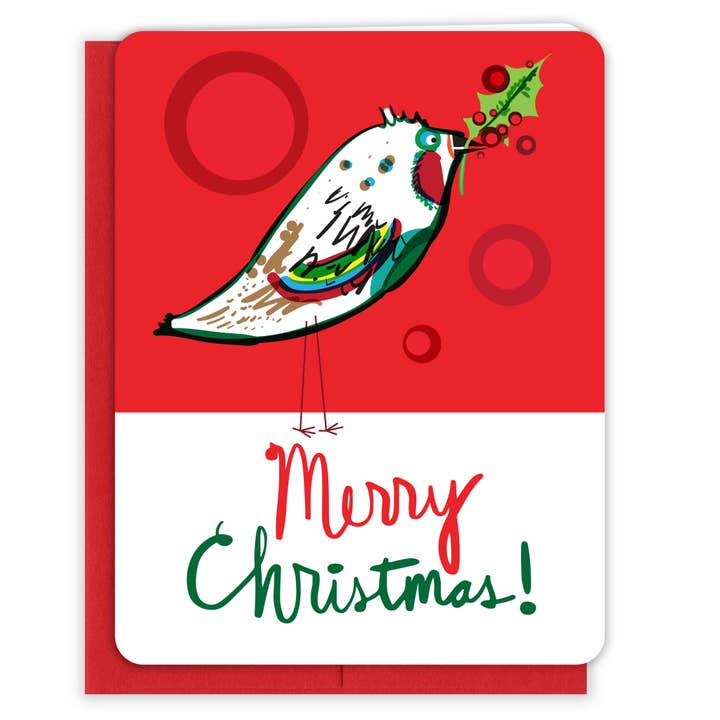 Holly Bird Weihnachtskarte für den Großhandel von Paper Loop | Hand-Painted Greeting Cards