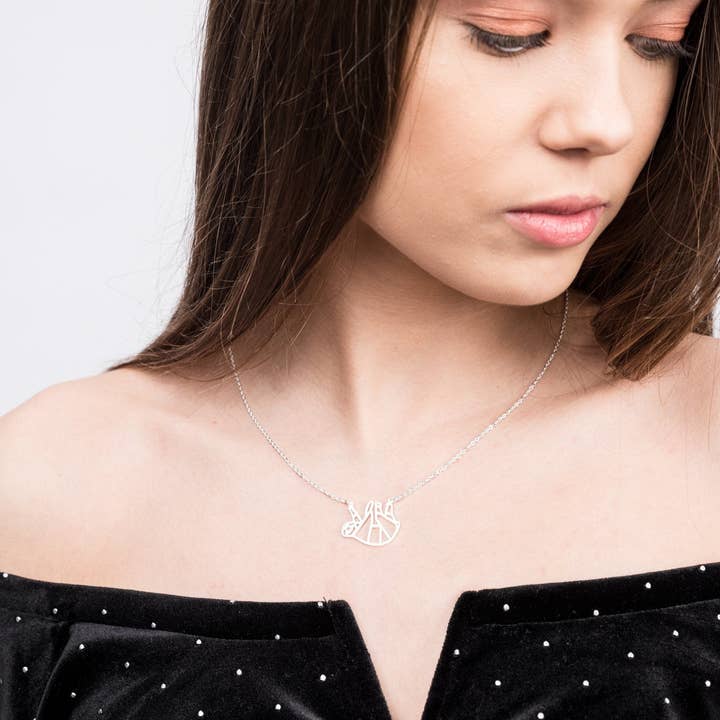 La Menagerie - Wholesale Halskettinghanger - Luiaard zilveren origami ketting4