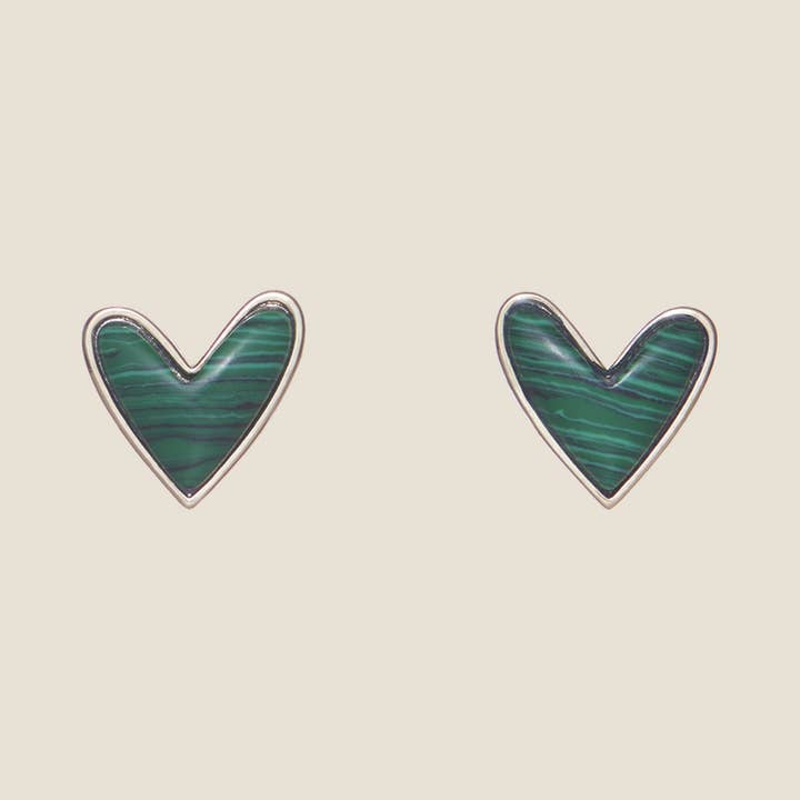 Nickel and Suede - Wholesale Stud/Post Earrings - Malachite Sweetheart Studs