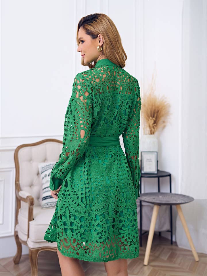 ADDCONFDT INC - Wholesale Dress - Women's - Women Retro long sleeve A-line Boho Lace Dress-ALSD029