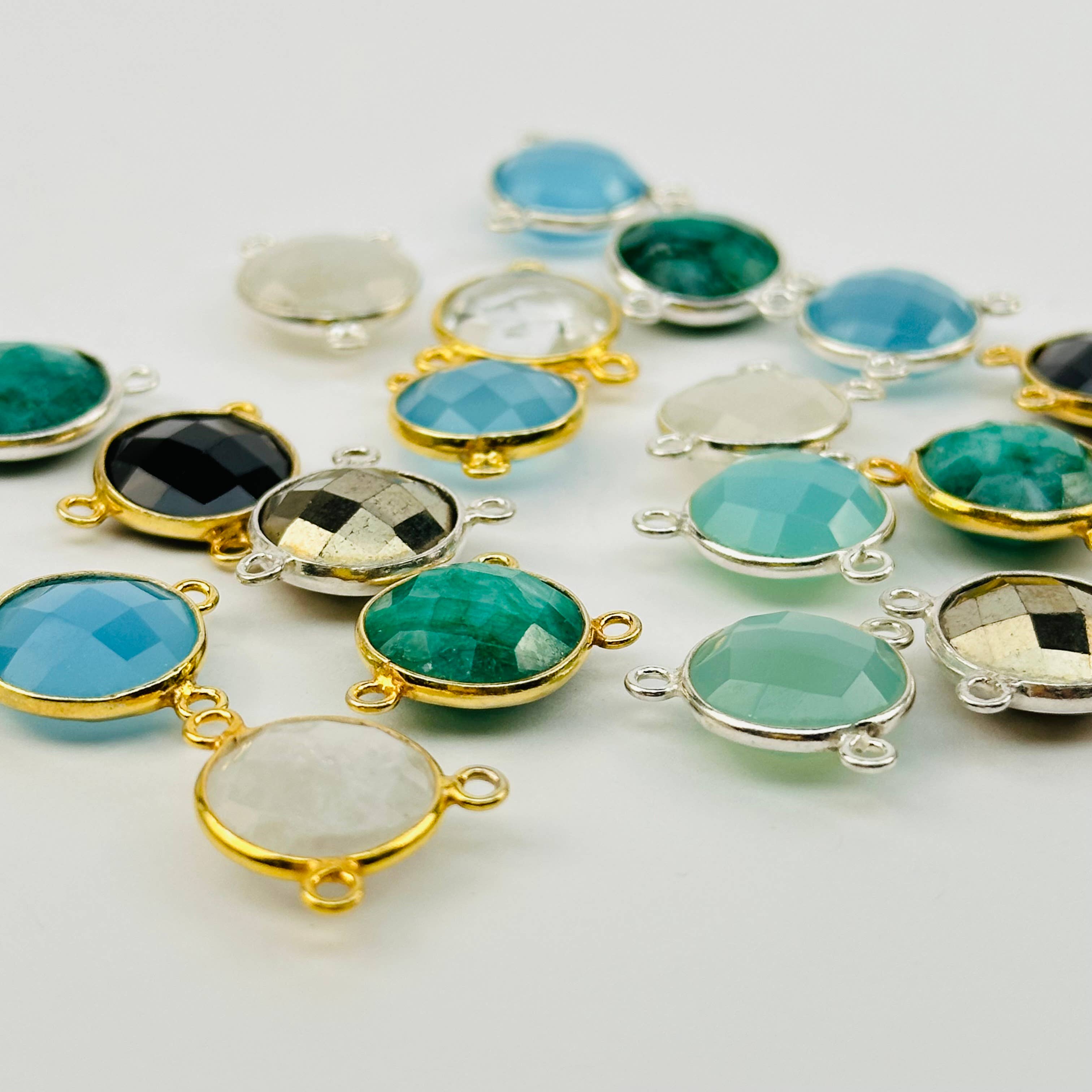 Jewelers Paradise – wholesale Individual charm/pendant – Round Triple Bail Gemstone Connector - 11mm Bezel Link -2