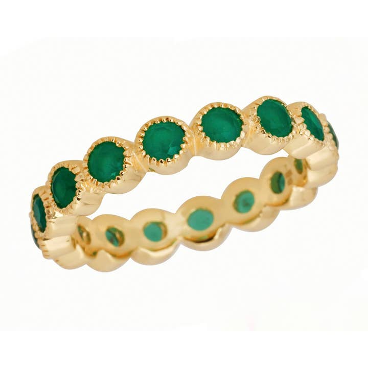 Gold Over 925 Sterling Silver Green Onyx Band Ring Jewelry for wholesale by Tiramisu