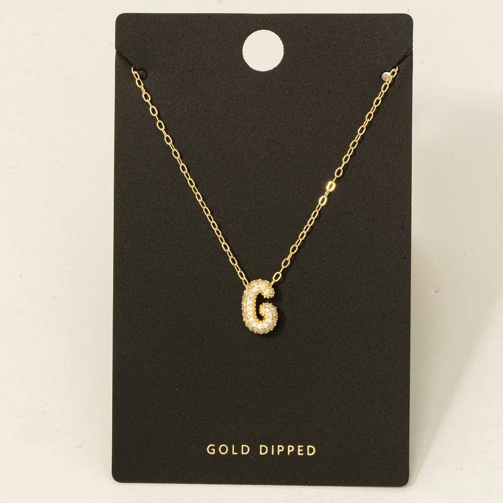 Fame Accessories - Wholesale Pendant/Charm Necklace - Gold Dipped Cz Pave Bubble Letter Pendant Necklace7