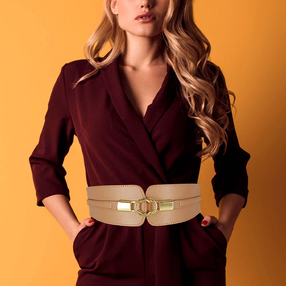 Sensibling Corp. - Venta al por mayor Cinturón - Mujer - Cinturón ancho elástico con hebilla metálica y detalle de cuero sintético14