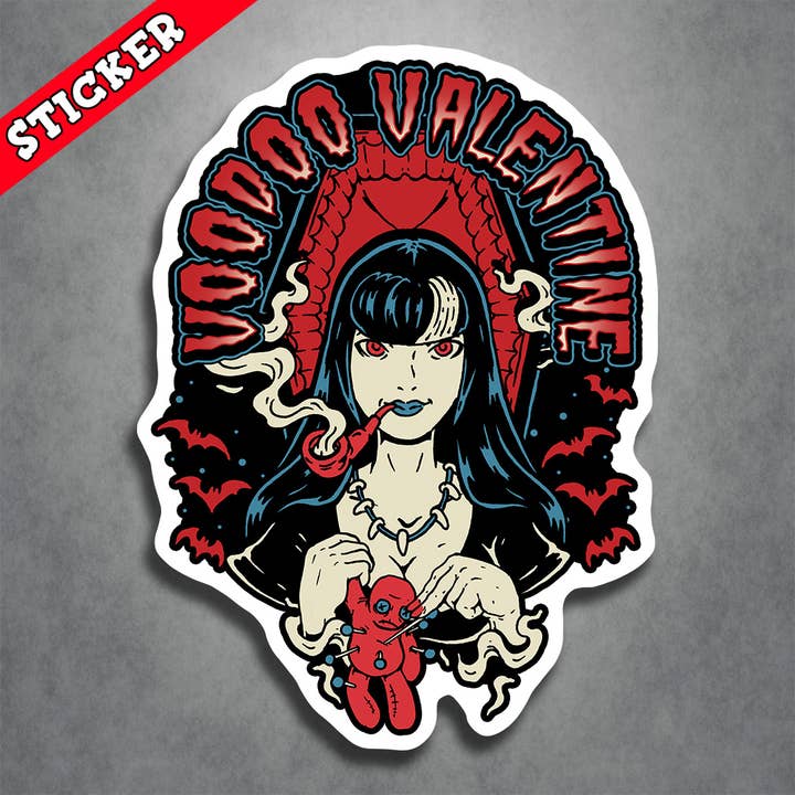 Voodoo Valentine Witch Lady Sticker - Horror Voodoo Doll for wholesale by Monsters and Martians LLC