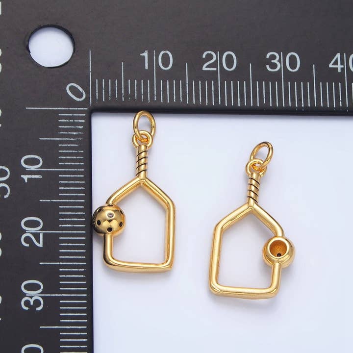Aim Eternal - Wholesale Individual Charm/Pendant - 24K Gold Filled Picket Ball Racket Open Sports Charm | X9111