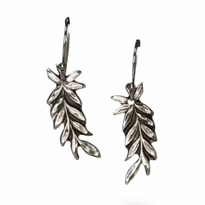 Pinnate Leaf Earrings - Heritage Impression Series for wholesale by Silver Borders