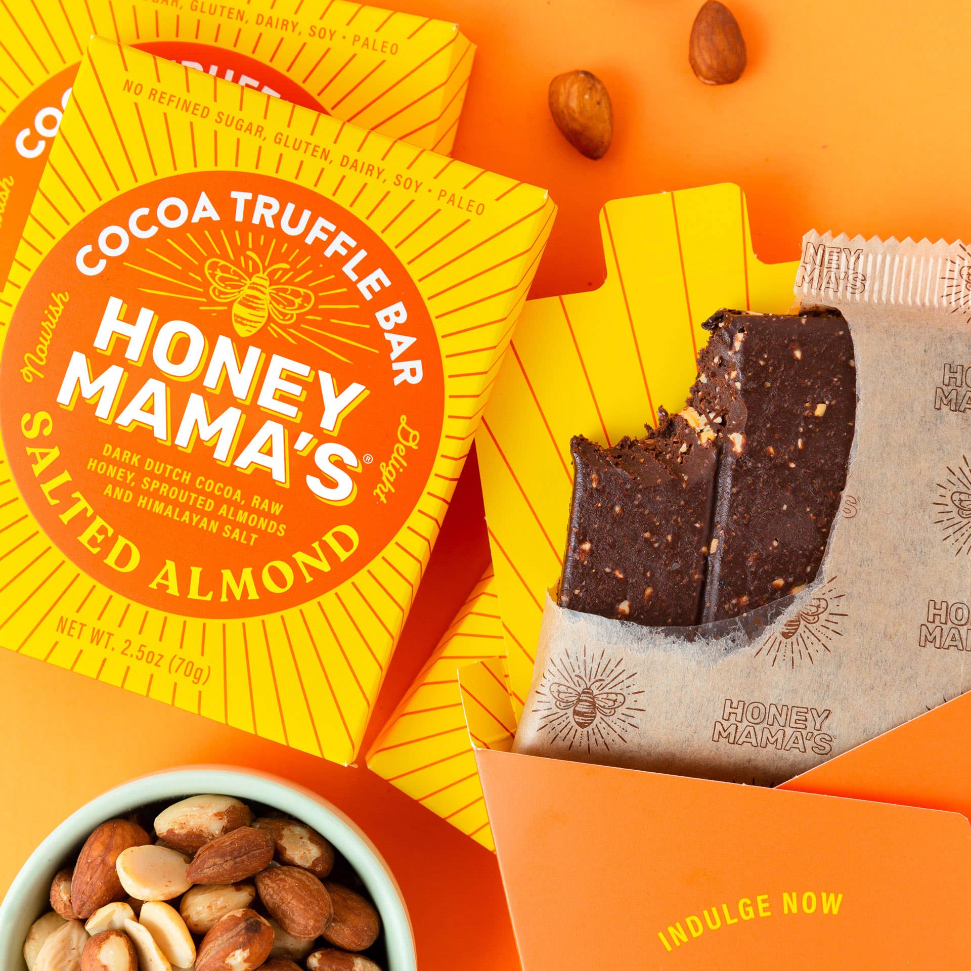 Honey Mama's - Wholesale Chocolate Bar - Salted Almond Cocoa Truffle Bar 2.5oz. (12 count)2
