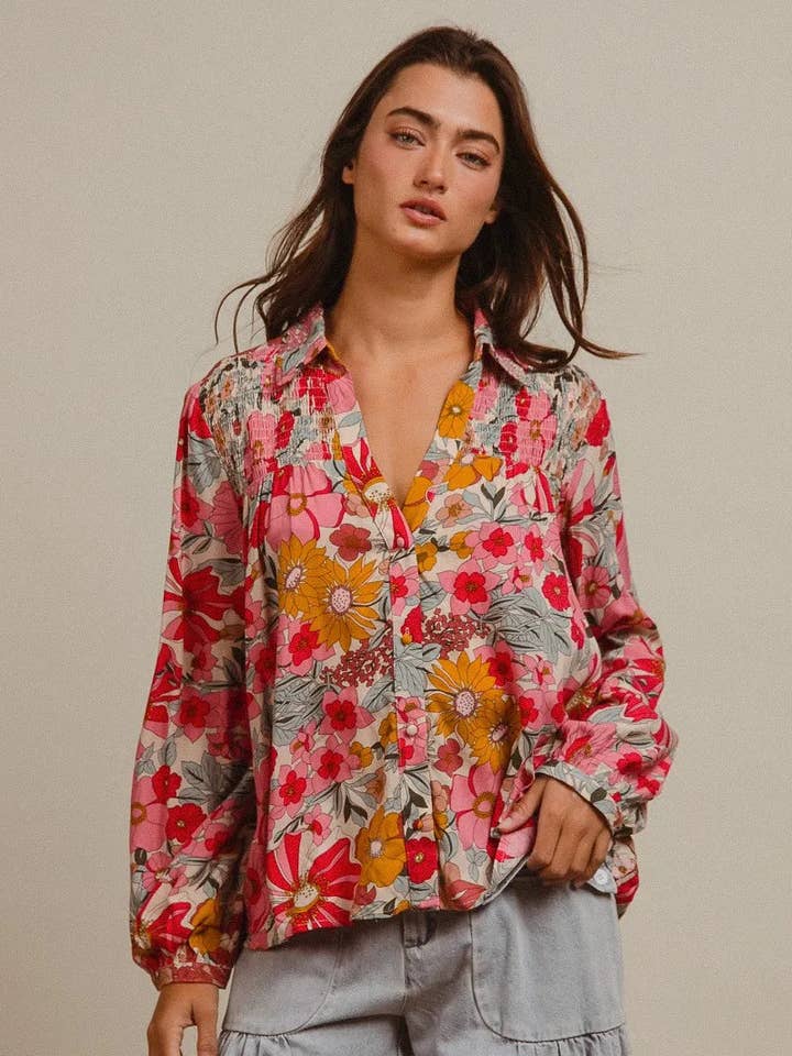 BiBi Woven Floral Printed Shirt Top for wholesale by Queenado