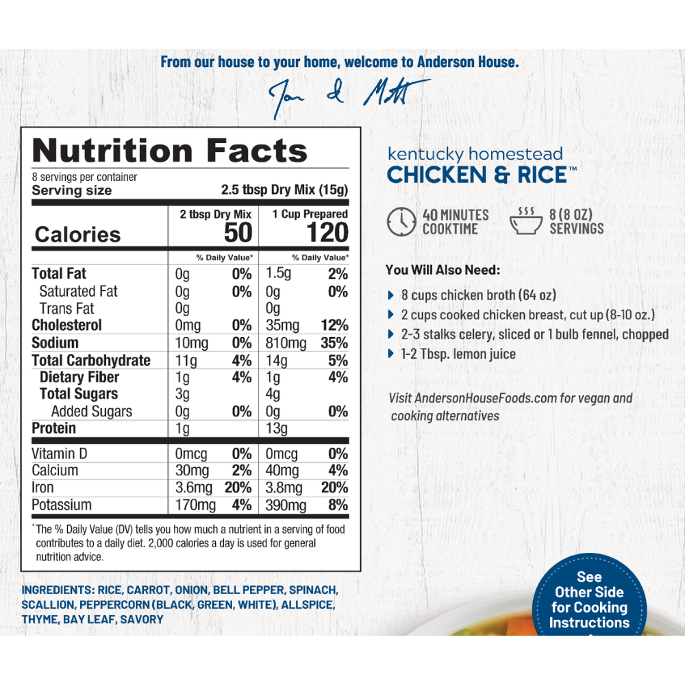 Anderson House | Frontier Soups - Wholesale Soup - Kentucky Homestead Chicken & Rice Soup Mix3