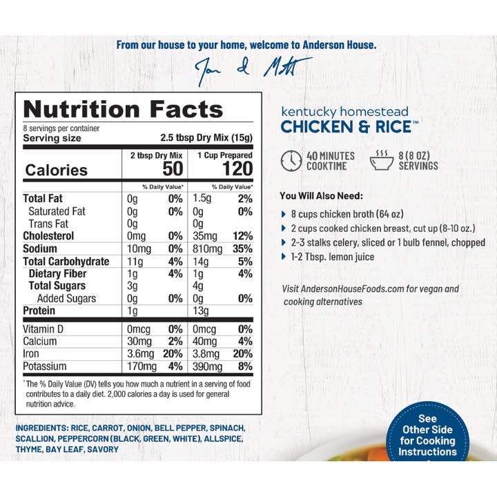 Anderson House | Frontier Soups - Wholesale Soup - Kentucky Homestead Chicken & Rice Soup Mix3