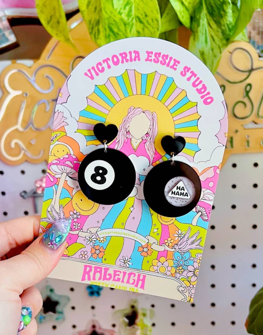 Victoria Essie Studio - Wholesale Dangle Earrings - Magic 8 Ball HAHAHA Earrings