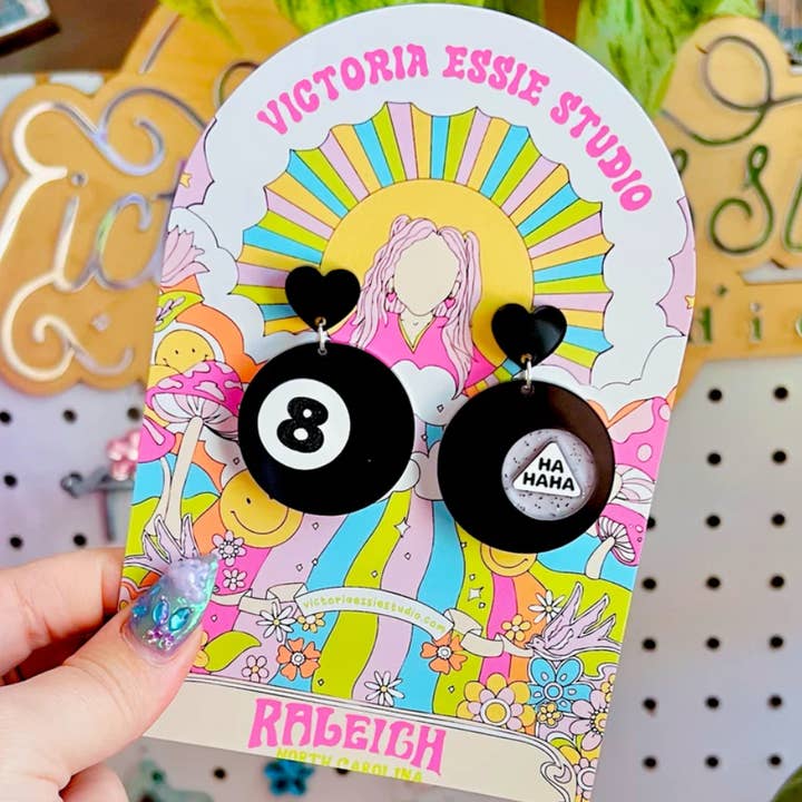 Victoria Essie Studio - Wholesale Dangle Earrings - Magic 8 Ball HAHAHA Earrings0