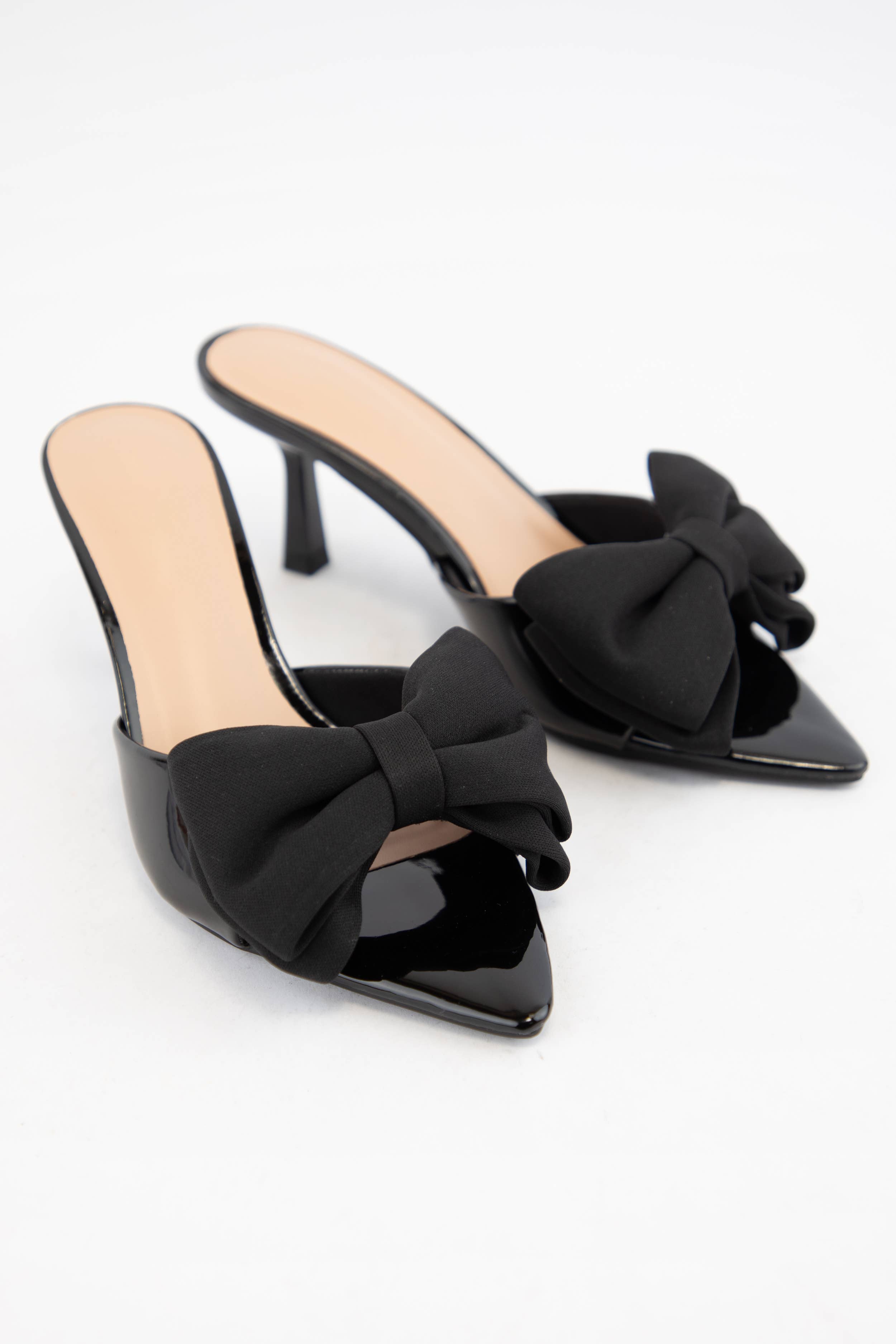 CCOCCI - Vente Chaussures à petit talon – femme - TALONS MULES BERMUDA-19 À GROS NŒUD EN SATIN À BOUT POINTU5