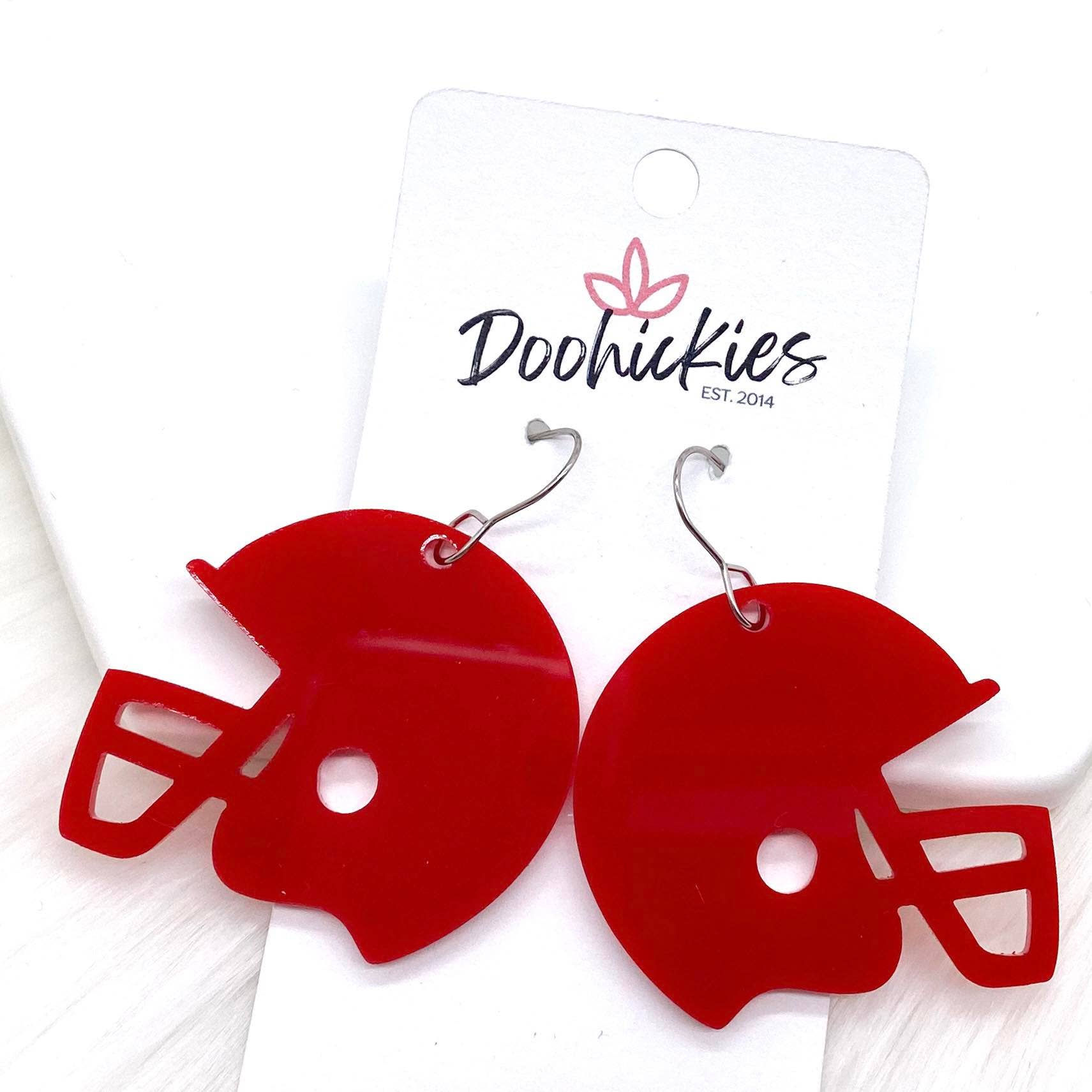 Doohickies - Vente Boucles d'oreilles pendantes - Casques Spirit personnalisés en acrylique solide de 1,5 po - Boucles d'oreilles de sport5