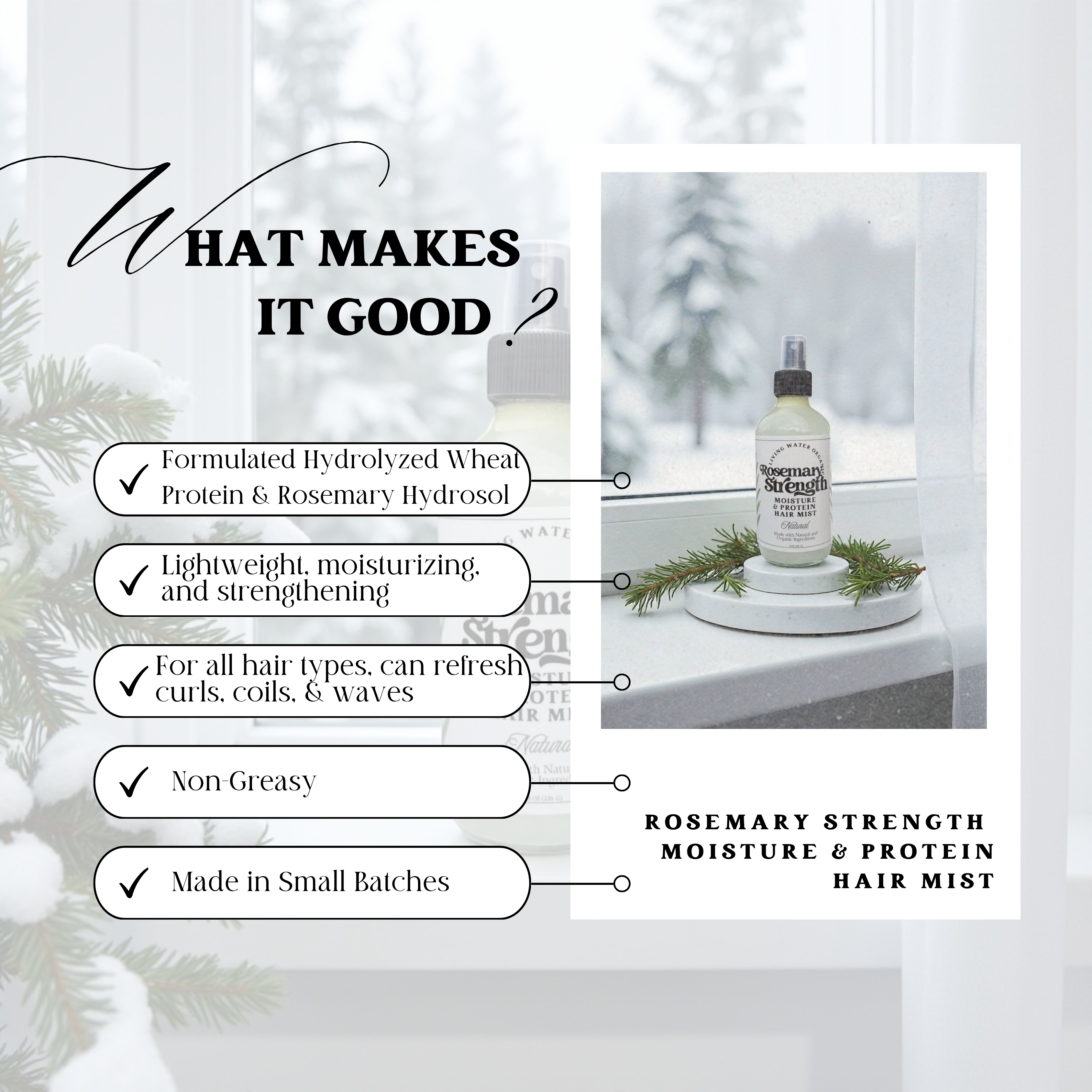 Living Water Organics - Wholesale Hair Spray - Rosemary Strength and Shine Hair Spray Mist with Protein1