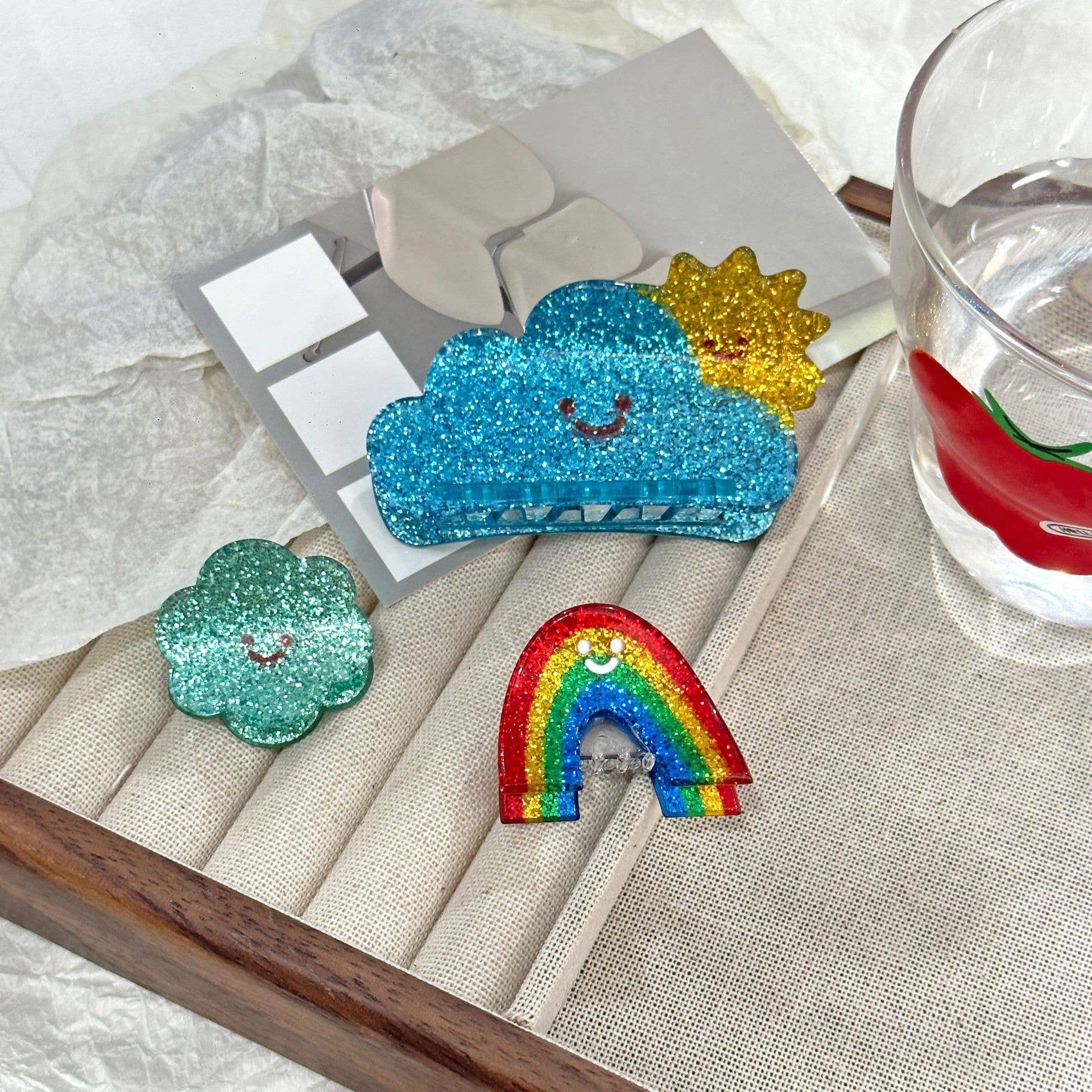 SoapElenGlen – Clips para cabelo - Mulher por atacado – Série de Pequenos Ganchos de Cabelo Nuvem Sol Céu Divertida11