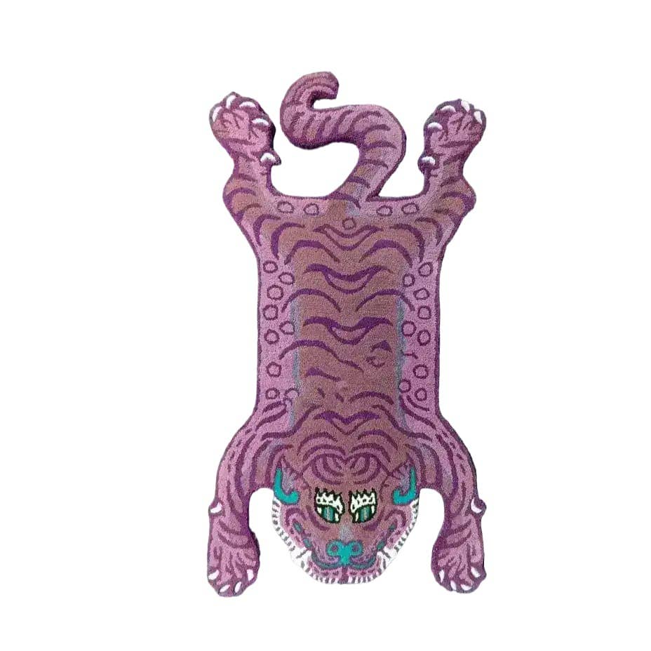 Maia Homes - Vente Tapis - Tapis en laine rose avec accent de tigre tibétain4