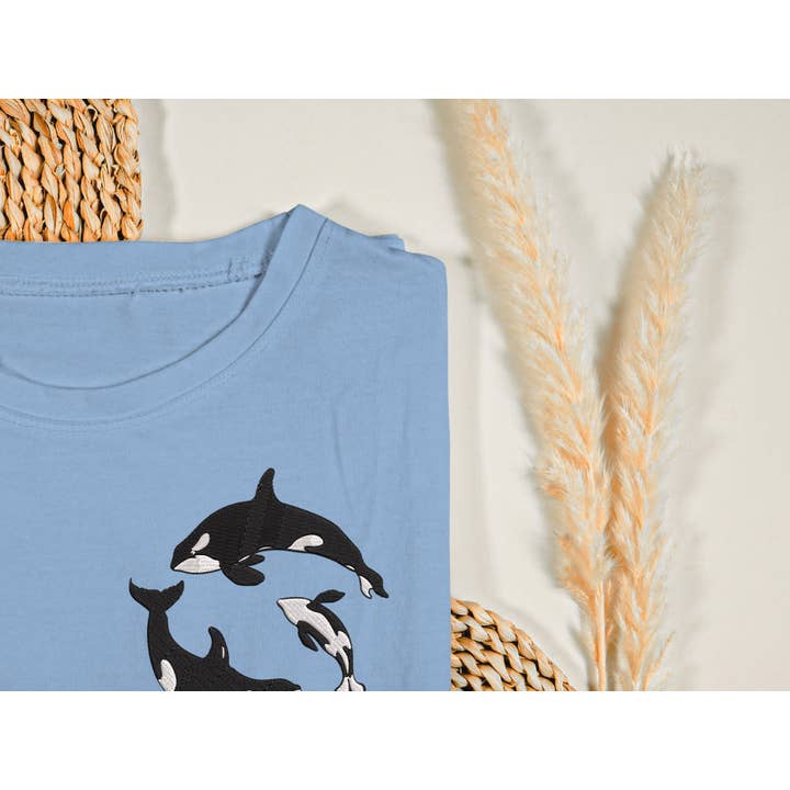 Foxemy - Wholesale T-Shirt - Unisex - Orca Embroidered T-shirt Killer Whale Crewneck Ocean Gift