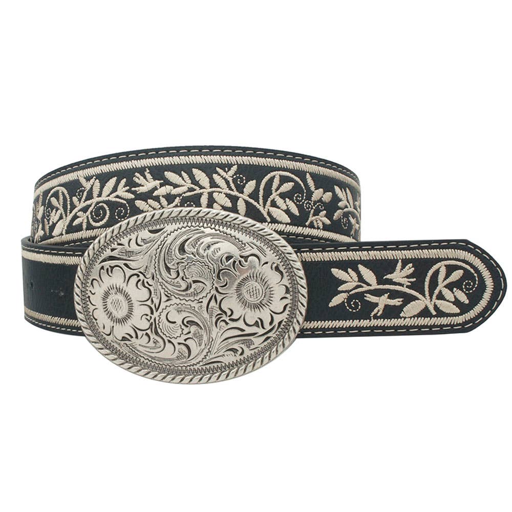 anbfashion - Wholesale Belt - Women's - EMBROIDERED STRAP OVAL BUCKLE BELT IW-36004ASL1