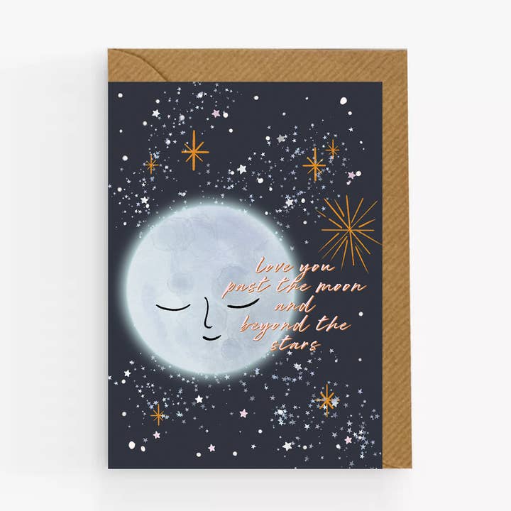 Love You Past The Moon Anniversary Card for wholesale by Moonbean Designs