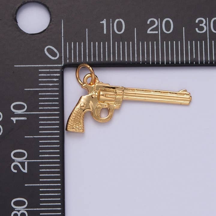 Aim Eternal - Wholesale Individual Charm/Pendant - Gold Top Break Revolver Pistol Rifle Gun Weapon Charm | X-1492