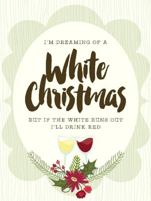 Biglietto di Natale Dreaming of White Wine per la vendita all'ingrosso da parte di yellow bird paper greetings