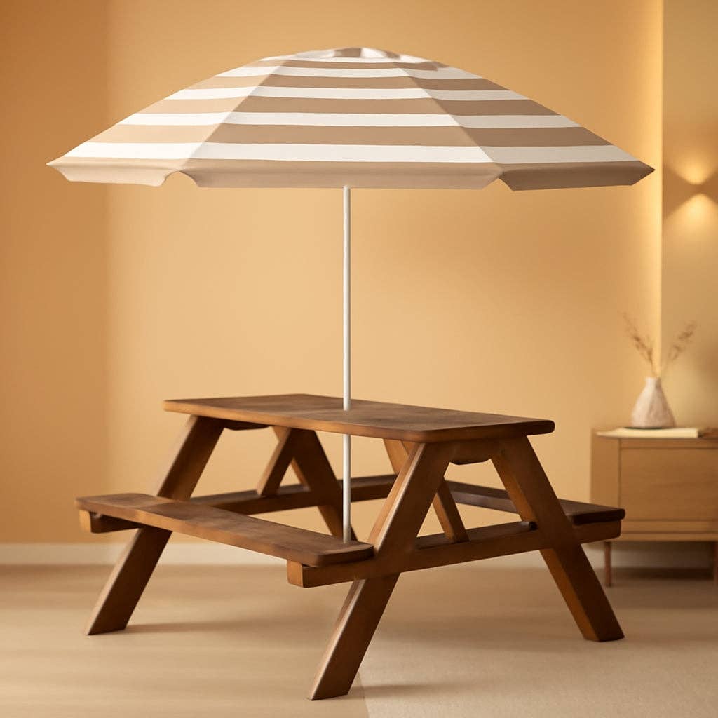 Walnut Wooden Kids Picnic Table With Adjustable Umbrella for wholesale on Faire0