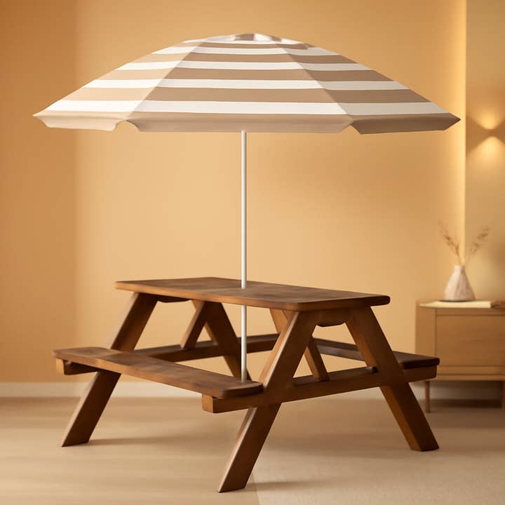 Walnut Wooden Kids Picnic Table With Adjustable Umbrella for wholesale on Faire