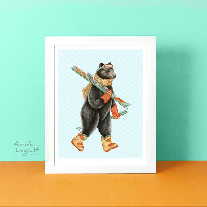 Bear skiing Art Print for wholesale by Sardines Studio
