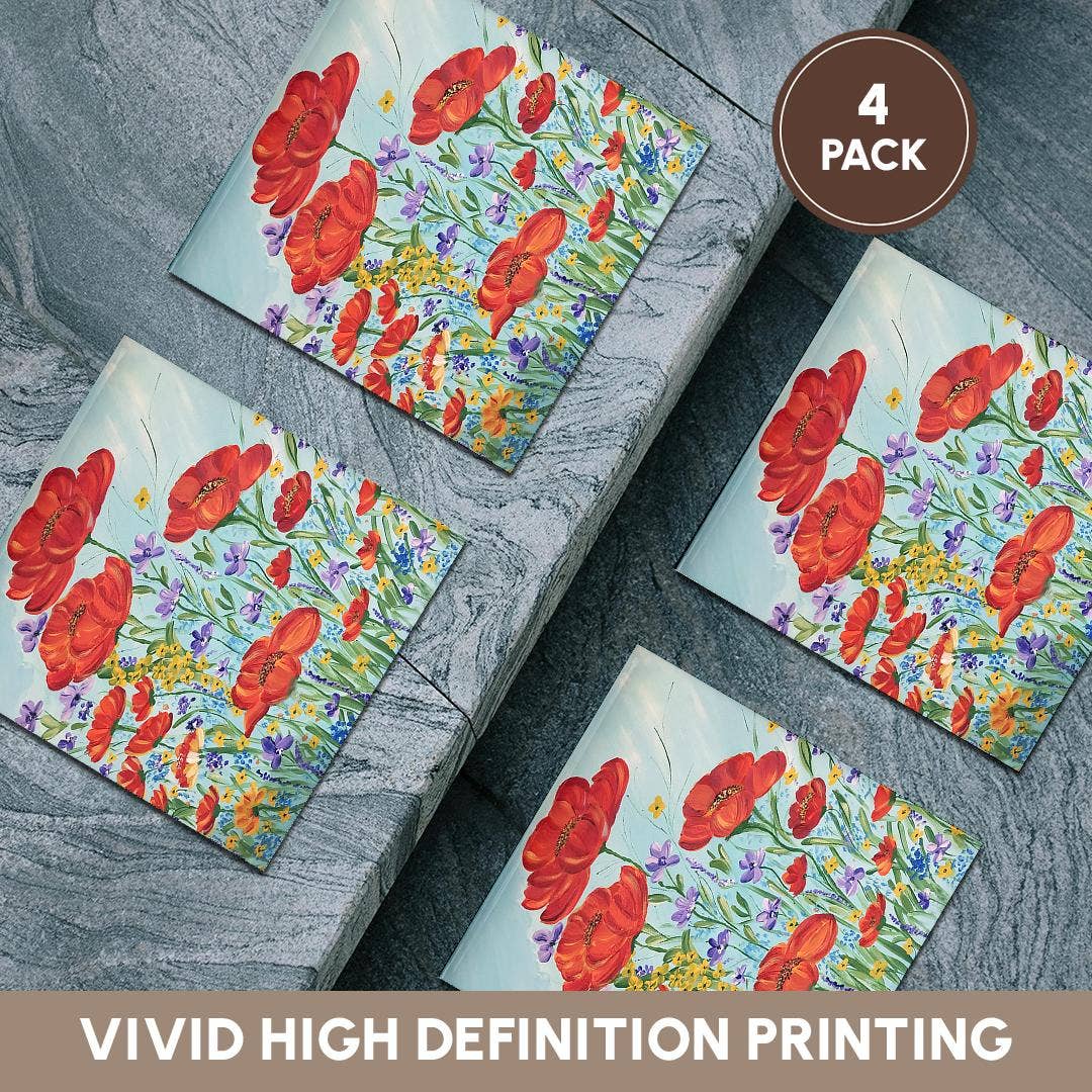 3dRose – wholesale Underlägg – 3dRose, Bild av röda vallmoblommor, Underlägg5