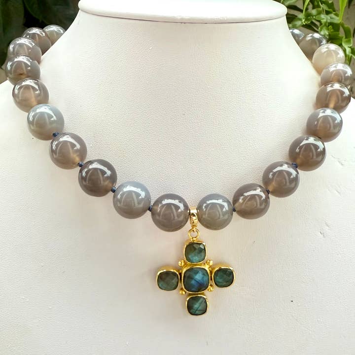 Labradorite Cross Necklace for wholesale by Allie Beads