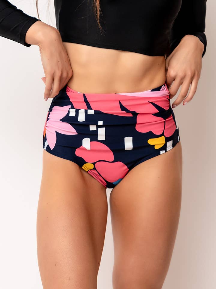 Blå Floral Midi Ruched Badeunderdele for engroshandel hos Coral Reef Swim