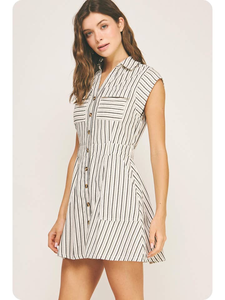 Strut & Bolt - Wholesale Dress - Women's - Top-Stitch Sleeveless Stripe Cotton Mini Dress18