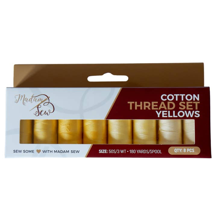 Cotton Thread Set - Yellows! For Quilting and Sewing - 8 Spools, 4 Colors, 180 Yards Each for wholesale by Madam Sew
