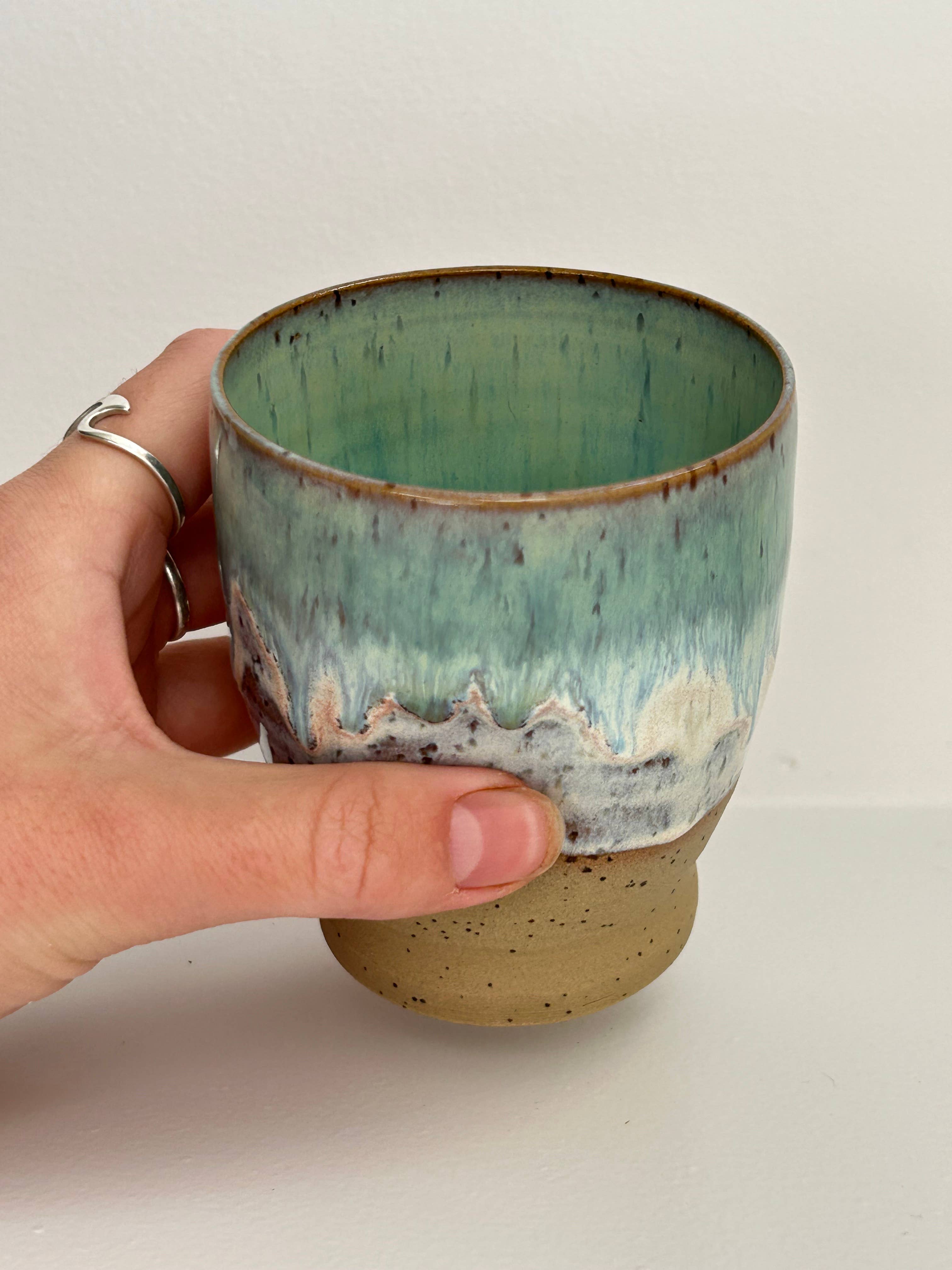 Fernweh Pottery – wholesale Coffee/tea cup – Sea Green Dimple Cup2
