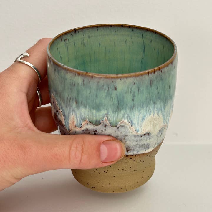 Fernweh Pottery - Wholesale Coffee/tea cup - Sea Green Dimple Cup2